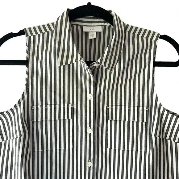 J Jill | NWOT | SLEEVELESS BUTTON FRONT GREY STRIPE TOP | SIZE: PETITE SMALL - Picture 2 of 8